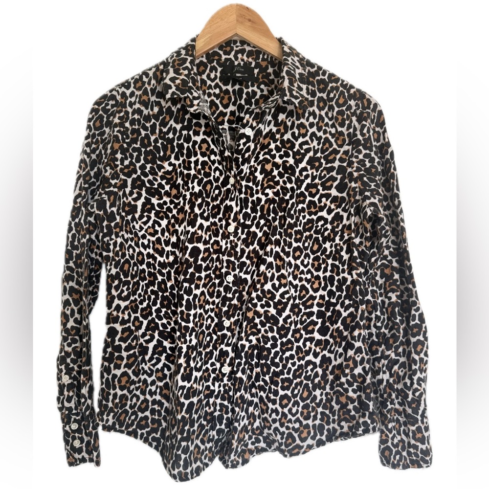 J.Crew Women's Slim Perfect Fit Leopard Print Linen Cotton Shirt Top 4